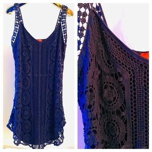 V Cristina BOHO Crochet Dress Sundress Lace Strap Navy New